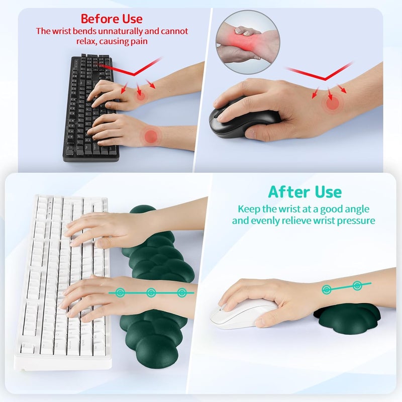 Sushret Cloud Wrist Rest for Keyboard and Mouse, Memory Foam PU Leather Keyboard Wrist Rest with Ergonomic Support, Non-Slip Base, Cute Arm Rest Pad & Palm Cushion, Office Desk Accessory, Dark Green - Image 3